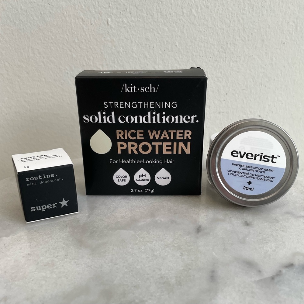 New! Sustainable Clean skin/ body/hair care Everist, Kitch, Routine travel set